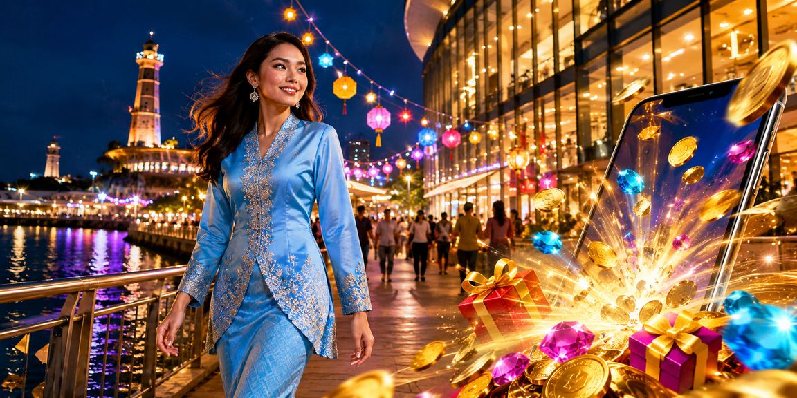 Pengguna Malaysia dalam baju kurung mengakses kasino mudah alih jclub99